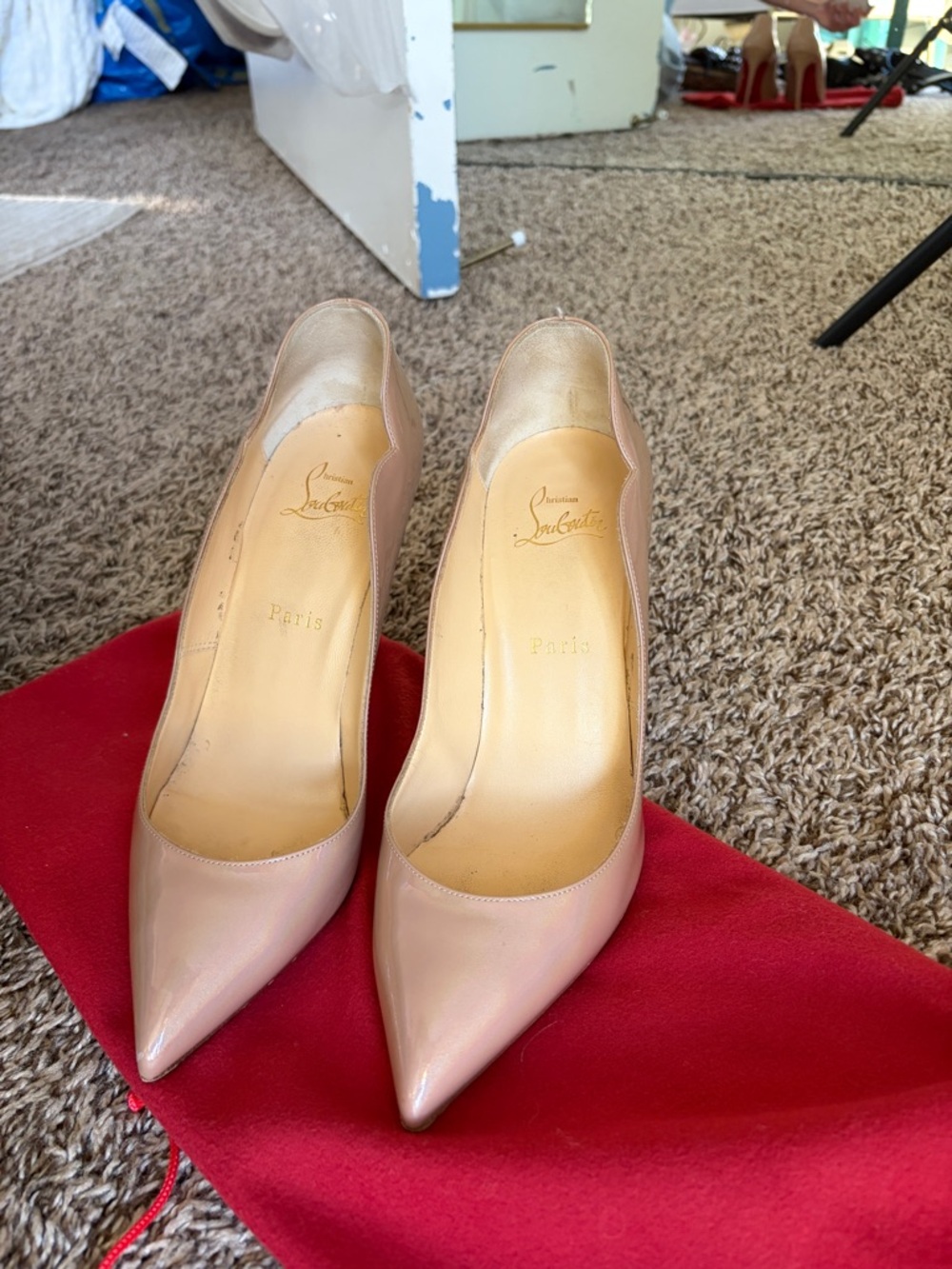Christian Louboutin Blush Patent Leather Pointed-Toe Pumps